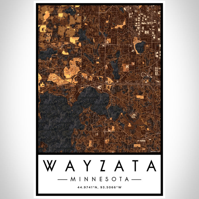 Wayzata Minnesota Map Print Portrait Orientation in Ember Style With Shaded Background