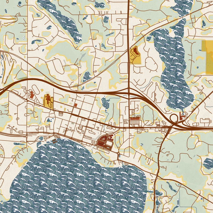 Wayzata Minnesota Map Print in Woodblock Style Zoomed In Close Up Showing Details