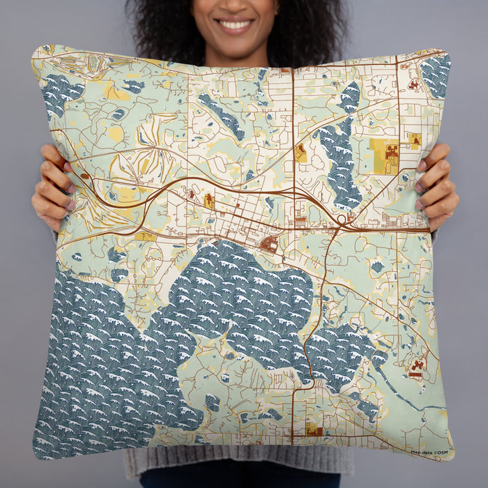 Person holding 22x22 Custom Wayzata Minnesota Map Throw Pillow in Woodblock
