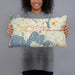 Person holding 20x12 Custom Wayzata Minnesota Map Throw Pillow in Woodblock