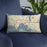 Custom Wayzata Minnesota Map Throw Pillow in Woodblock on Blue Colored Chair