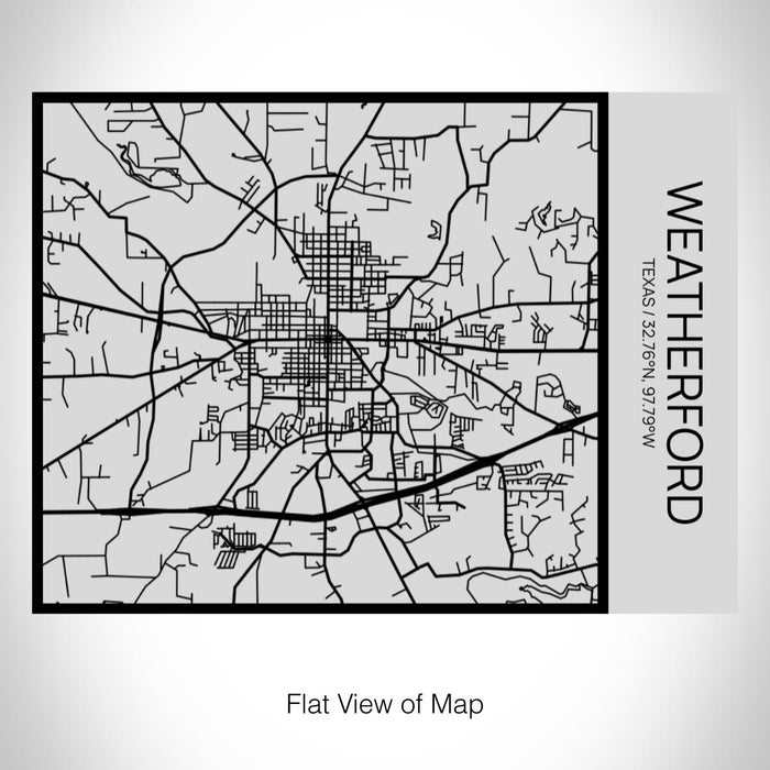 Rendered View of Weatherford Texas Map on 20oz Stainless Steel Insulated Bottle with Bamboo Top with printed Tactile Lines Map in Black