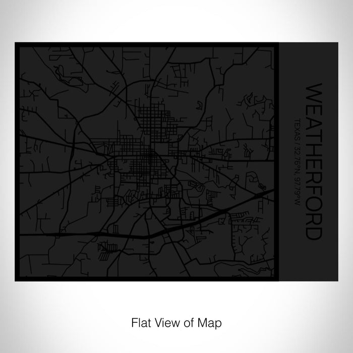 Rendered View of Weatherford Texas Map on 20oz Stainless Steel Insulated Bottle with Bamboo Top in Matte Black with printed Tactile Lines Map in Black
