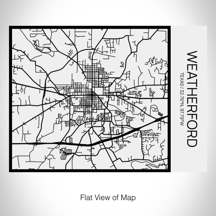 Rendered View of Weatherford Texas Map on 20oz Stainless Steel Insulated Bottle with Bamboo Top in Matte White with printed Tactile Lines Map in Black