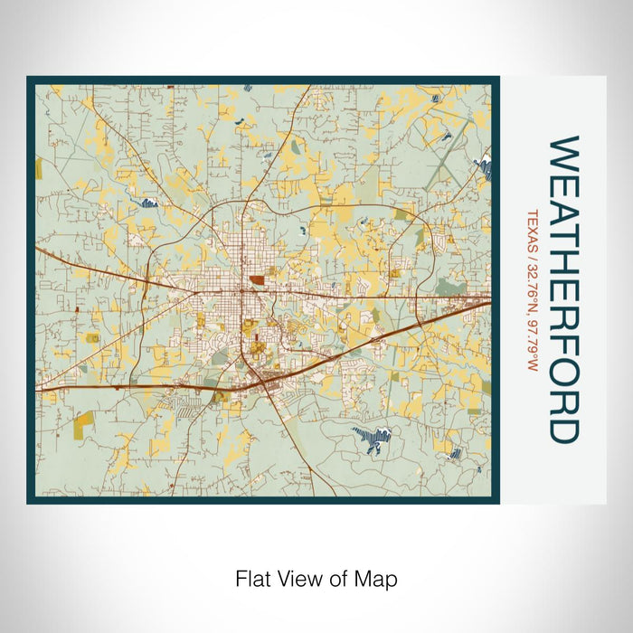 Rendered View of Weatherford Texas Map on 20oz Stainless Steel Insulated Bottle with Bamboo Top with printed woodblock style map