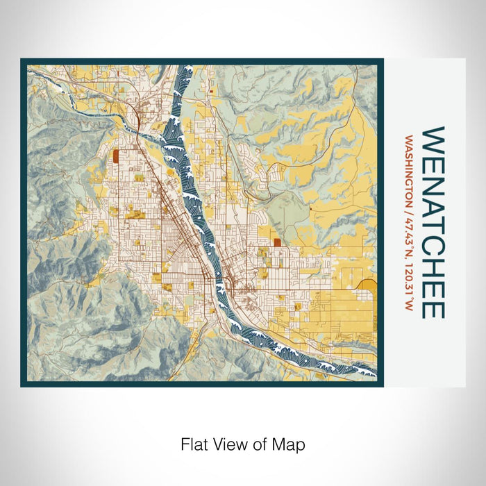Rendered View of Wenatchee Washington Map on 20oz Stainless Steel Insulated Bottle with Bamboo Top with printed woodblock style map