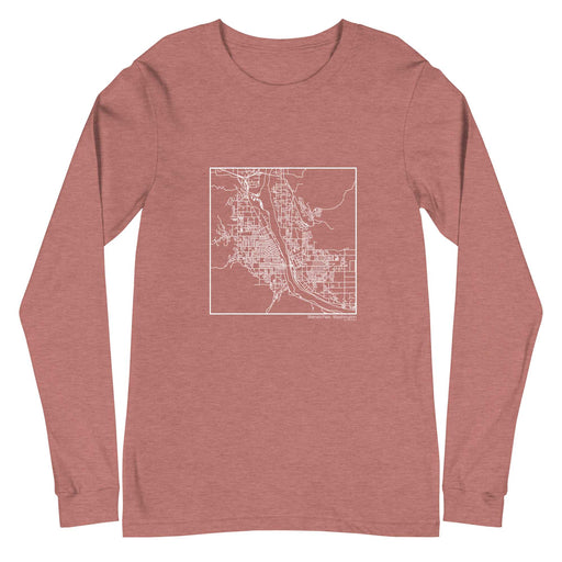 Wenatchee Washington  Map Unisex Long-Sleeve T-shirt with City inscription in Heather Mauve