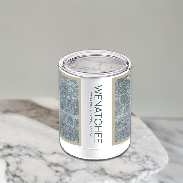 Wenatchee Washington Custom City Map Inscription Coordinates on 10oz Stainless Steel Insulated Cup in Afternoon with Sliding Lid