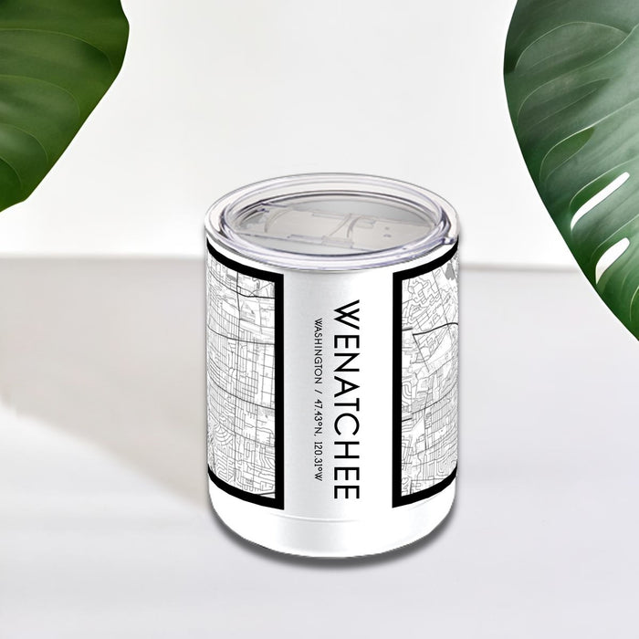 Wenatchee Washington Custom City Map Inscription Coordinates on 10oz Stainless Steel Insulated Cup in Classic with Sliding Lid