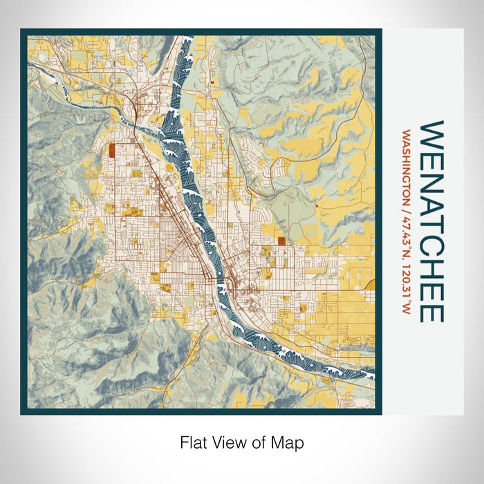 Rendered View of Wenatchee Washington Map on 17oz Stainless Steel Insulated Tumbler in Woodblock Map Style