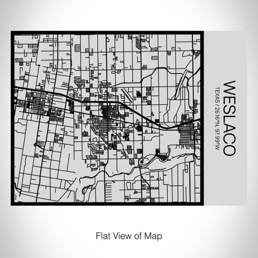 Rendered View of Weslaco Texas Map on 20oz Stainless Steel Insulated Bottle with Bamboo Top with printed Tactile Lines Map in Black