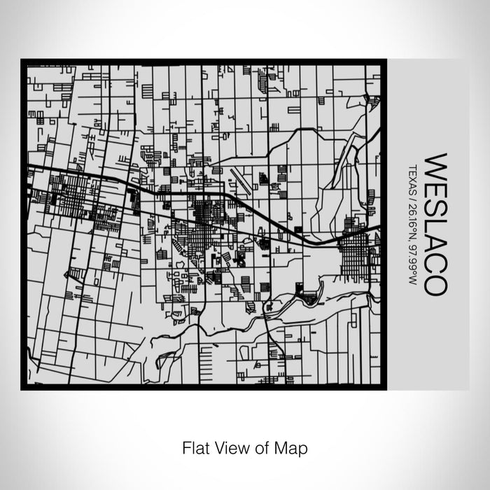 Rendered View of Weslaco Texas Map on 20oz Stainless Steel Insulated Bottle with Bamboo Top with printed Tactile Lines Map in Black