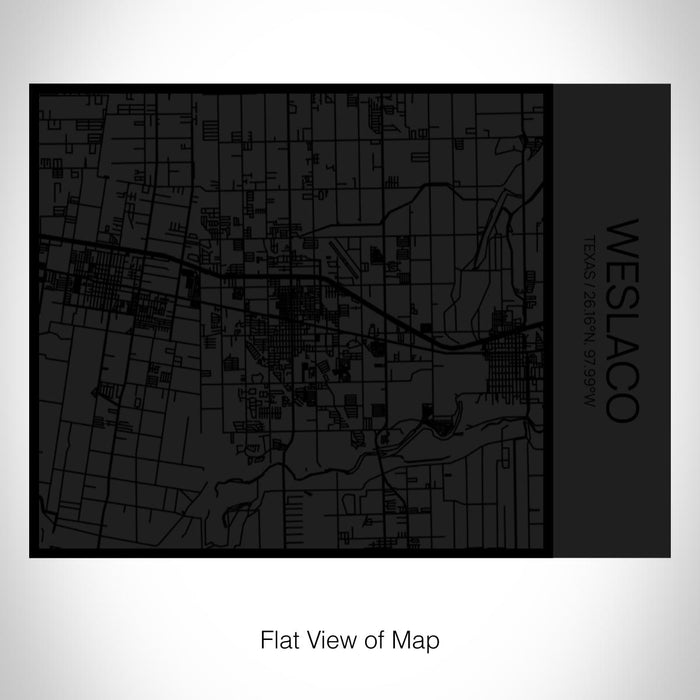 Rendered View of Weslaco Texas Map on 20oz Stainless Steel Insulated Bottle with Bamboo Top in Matte Black with printed Tactile Lines Map in Black