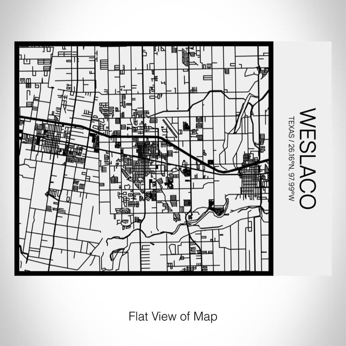 Rendered View of Weslaco Texas Map on 20oz Stainless Steel Insulated Bottle with Bamboo Top in Matte White with printed Tactile Lines Map in Black