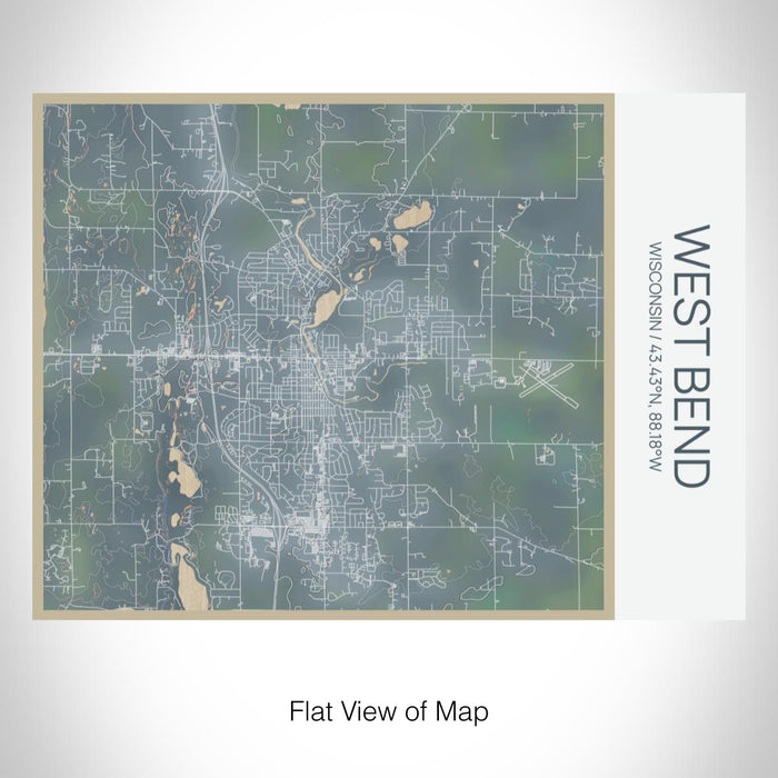 Rendered View of West Bend Wisconsin Map on 20oz Stainless Steel Insulated Bottle with Bamboo Top with printed afternoon style map