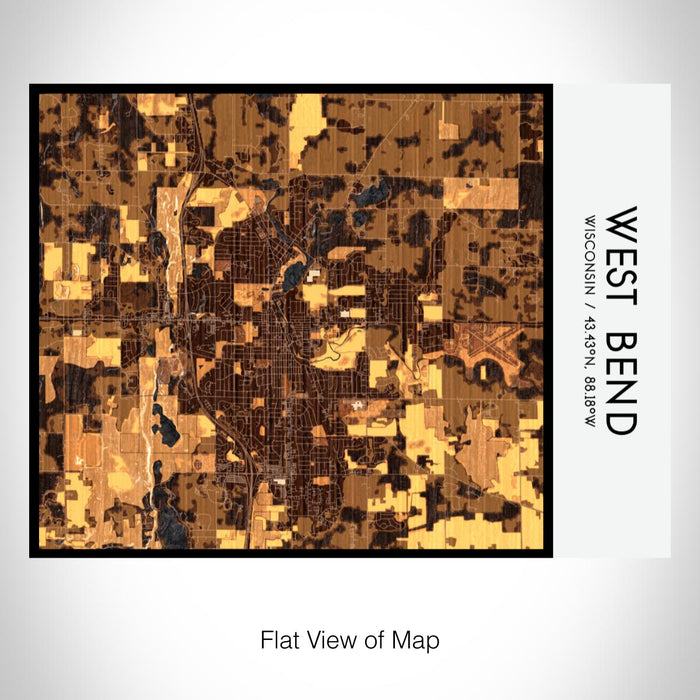 Rendered View of West Bend Wisconsin Map on 20oz Stainless Steel Insulated Bottle with Bamboo Top with printed ember style map