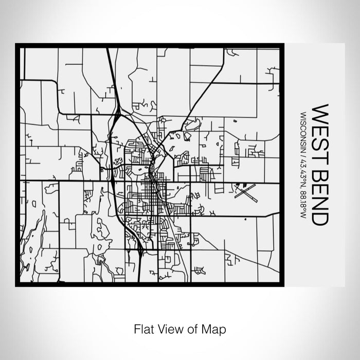 Rendered View of West Bend Wisconsin Map on 20oz Stainless Steel Insulated Bottle with Bamboo Top in Matte White with printed Tactile Lines Map in Black