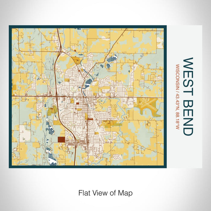 Rendered View of West Bend Wisconsin Map on 20oz Stainless Steel Insulated Bottle with Bamboo Top with printed woodblock style map
