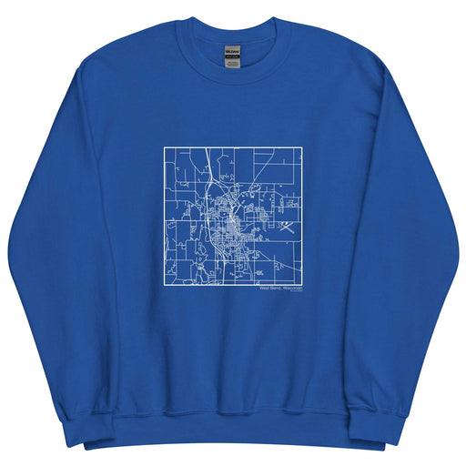 West Bend Wisconsin  Map Unisex Crewneck Sweater with City inscription in Royal Blue