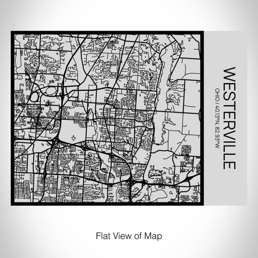 Rendered View of Westerville Ohio Map on 20oz Stainless Steel Insulated Bottle with Bamboo Top with printed Tactile Lines Map in Black