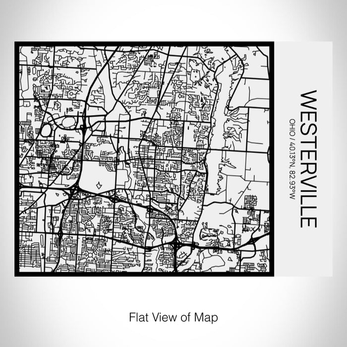 Rendered View of Westerville Ohio Map on 20oz Stainless Steel Insulated Bottle with Bamboo Top in Matte White with printed Tactile Lines Map in Black