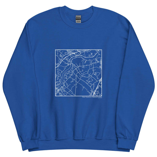 West Newbury Massachusetts  Map Unisex Crewneck Sweater with City inscription in Royal Blue
