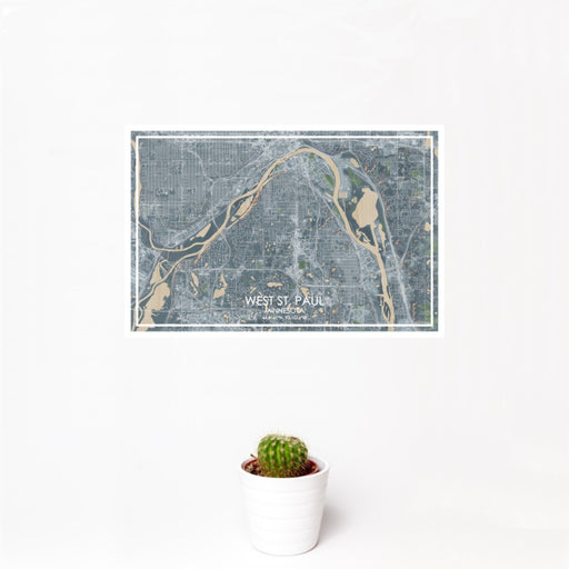 12x18 West St. Paul Minnesota Map Print Landscape Orientation in Afternoon Style With Small Cactus Plant in White Planter