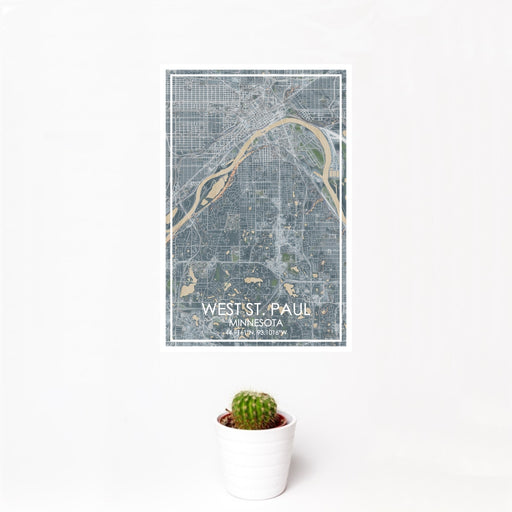 12x18 West St. Paul Minnesota Map Print Portrait Orientation in Afternoon Style With Small Cactus Plant in White Planter