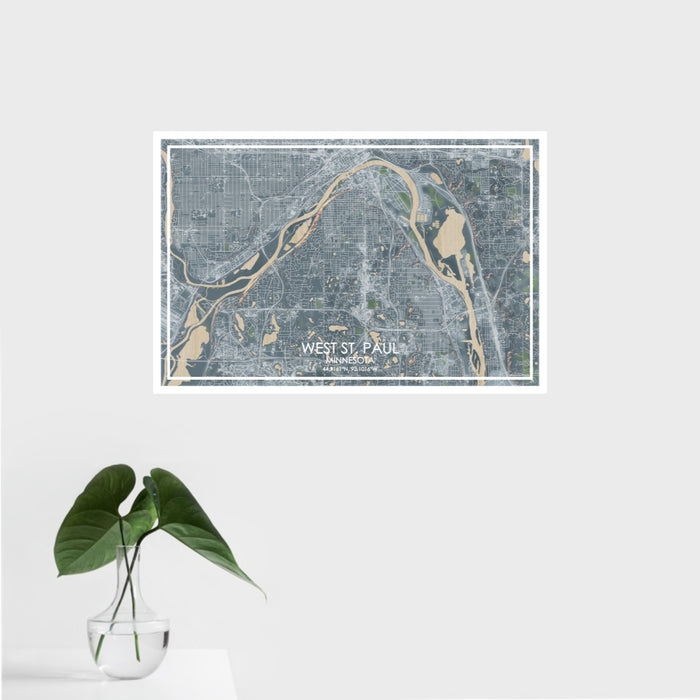 16x24 West St. Paul Minnesota Map Print Landscape Orientation in Afternoon Style With Tropical Plant Leaves in Water