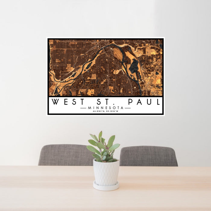 24x36 West St. Paul Minnesota Map Print Lanscape Orientation in Ember Style Behind 2 Chairs Table and Potted Plant