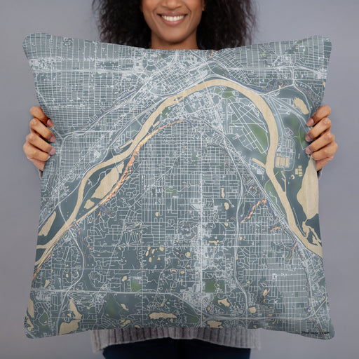 Person holding 22x22 Custom West St. Paul Minnesota Map Throw Pillow in Afternoon