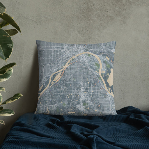 Custom West St. Paul Minnesota Map Throw Pillow in Afternoon on Bedding Against Wall