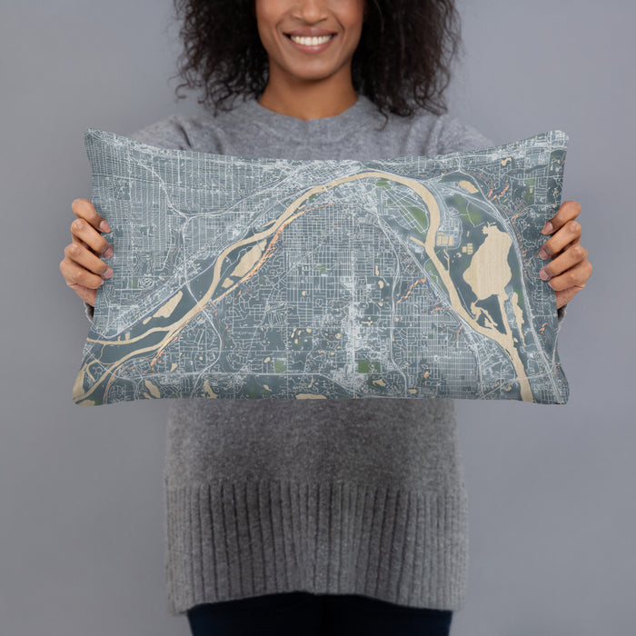 Person holding 20x12 Custom West St. Paul Minnesota Map Throw Pillow in Afternoon