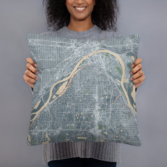 Person holding 18x18 Custom West St. Paul Minnesota Map Throw Pillow in Afternoon