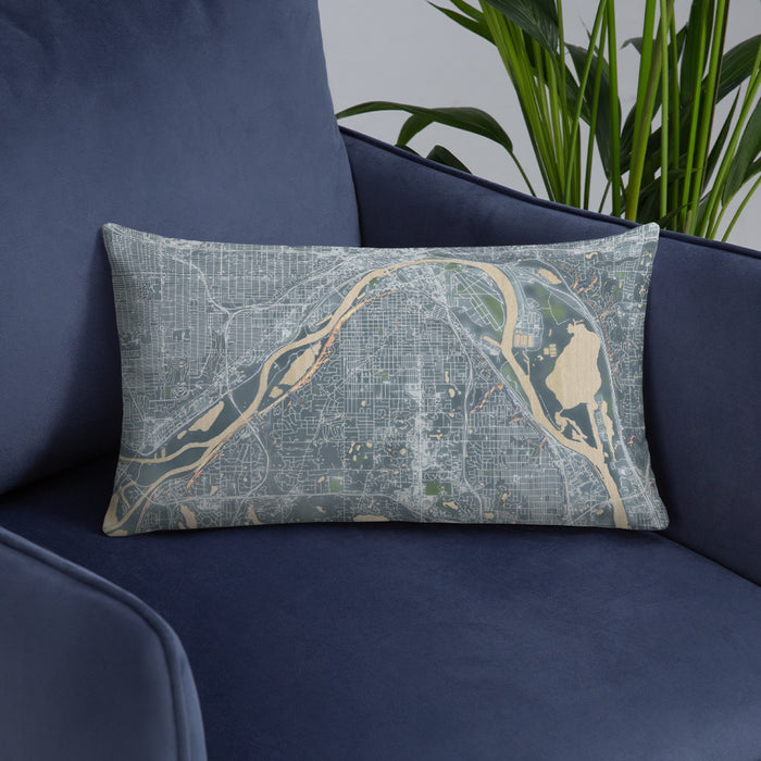 Custom West St. Paul Minnesota Map Throw Pillow in Afternoon on Blue Colored Chair