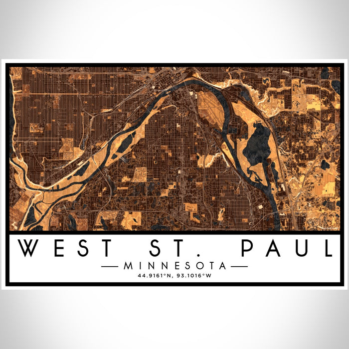 West St. Paul Minnesota Map Print Landscape Orientation in Ember Style With Shaded Background