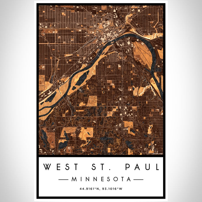 West St. Paul Minnesota Map Print Portrait Orientation in Ember Style With Shaded Background