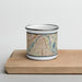 Front View Custom West St. Paul Minnesota Map Enamel Mug in Woodblock on Cutting Board