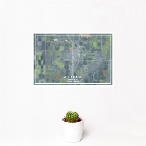 12x18 Wheatland Wyoming Map Print Landscape Orientation in Afternoon Style With Small Cactus Plant in White Planter