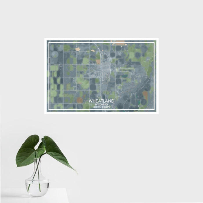 16x24 Wheatland Wyoming Map Print Landscape Orientation in Afternoon Style With Tropical Plant Leaves in Water