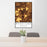 24x36 Wheatland Wyoming Map Print Portrait Orientation in Ember Style Behind 2 Chairs Table and Potted Plant