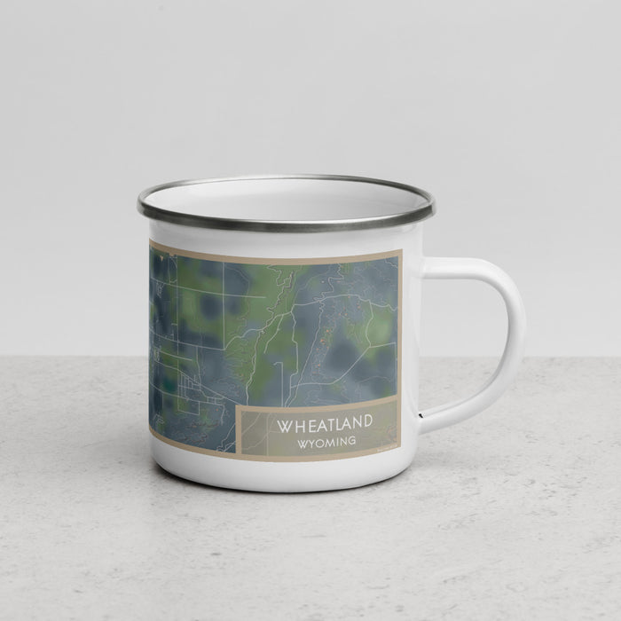 Right View Custom Wheatland Wyoming Map Enamel Mug in Afternoon