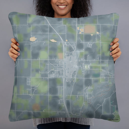 Person holding 22x22 Custom Wheatland Wyoming Map Throw Pillow in Afternoon