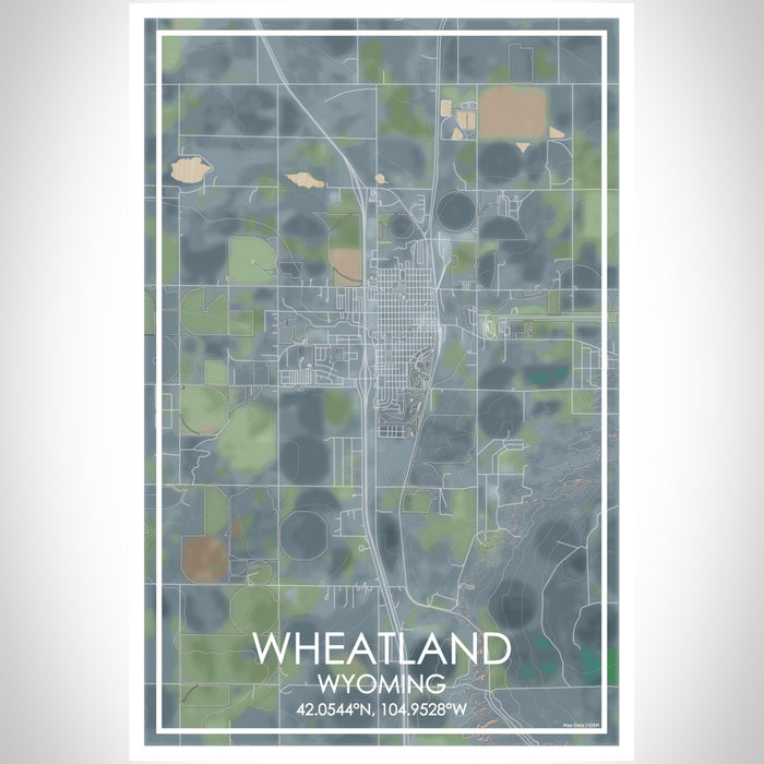 Wheatland Wyoming Map Print Portrait Orientation in Afternoon Style With Shaded Background