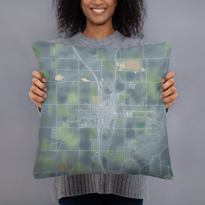 Person holding 18x18 Custom Wheatland Wyoming Map Throw Pillow in Afternoon