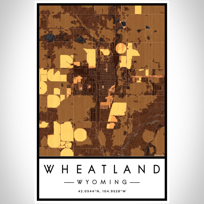 Wheatland Wyoming Map Print Portrait Orientation in Ember Style With Shaded Background