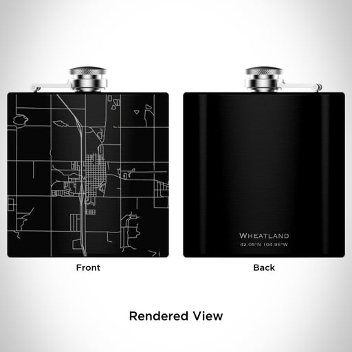 Rendered View of Wheatland Wyoming Map Engraving on 6oz Stainless Steel Flask in Black