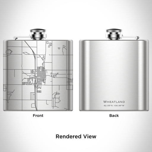 Rendered View of Wheatland Wyoming Map Engraving on 6oz Stainless Steel Flask