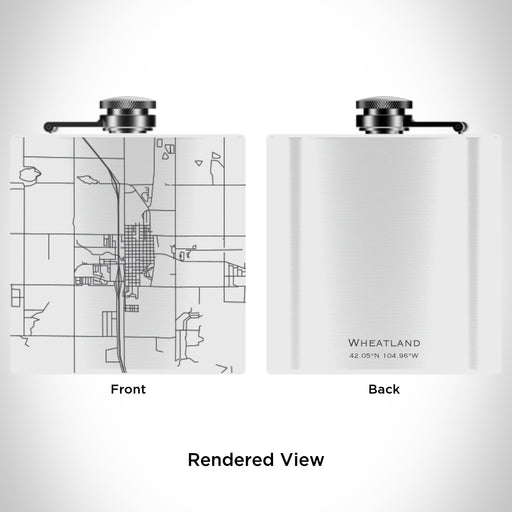 Rendered View of Wheatland Wyoming Map Engraving on 6oz Stainless Steel Flask in White