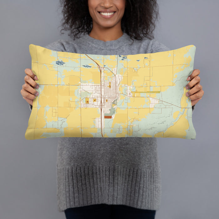 Person holding 20x12 Custom Wheatland Wyoming Map Throw Pillow in Woodblock